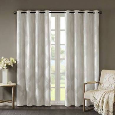 50x84" Ogee Knitted Jacquard Total Blackout Panel in Ivory, (Set of 2)