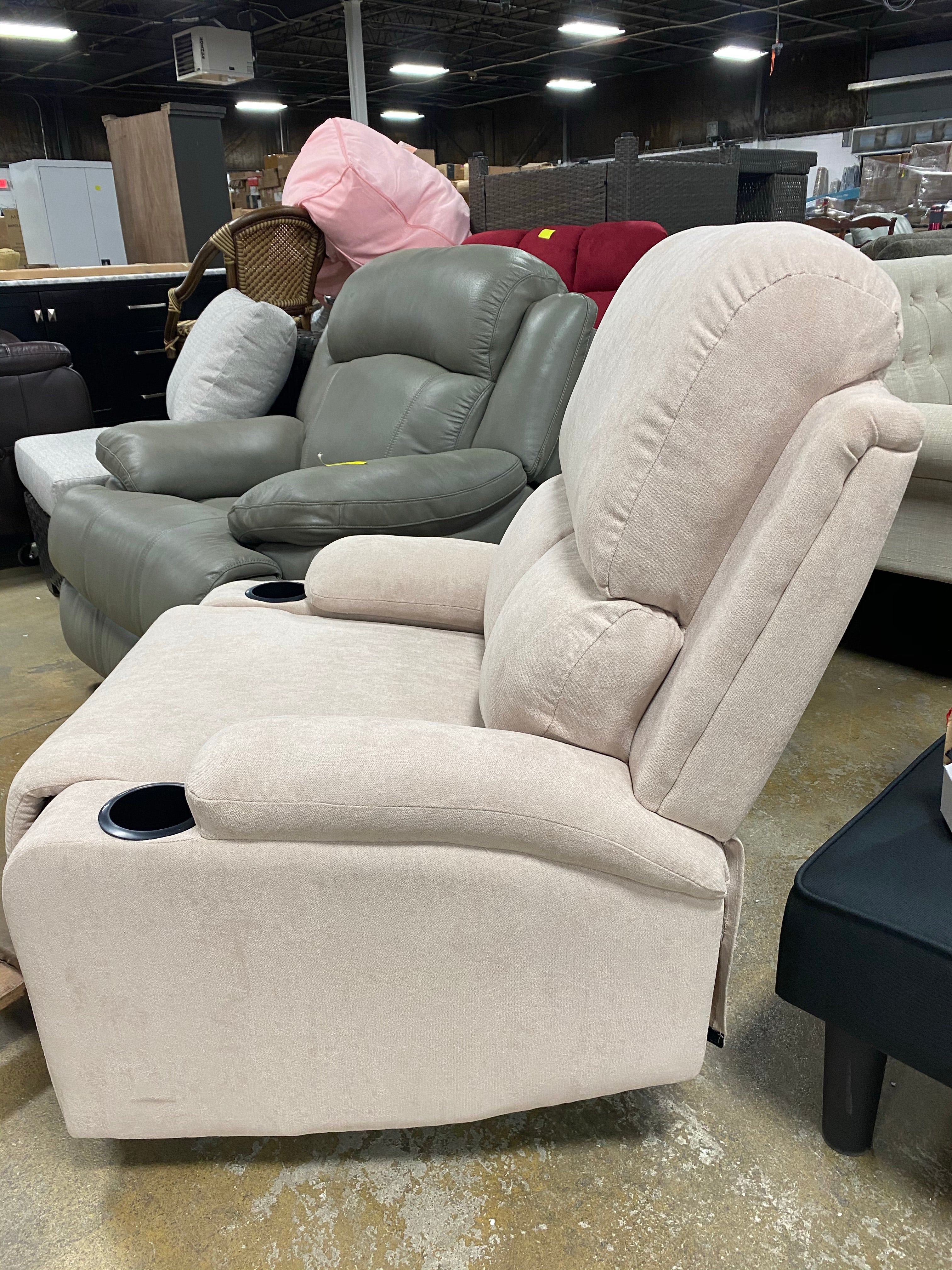Beige Microfiber Wiener Manual Recliner