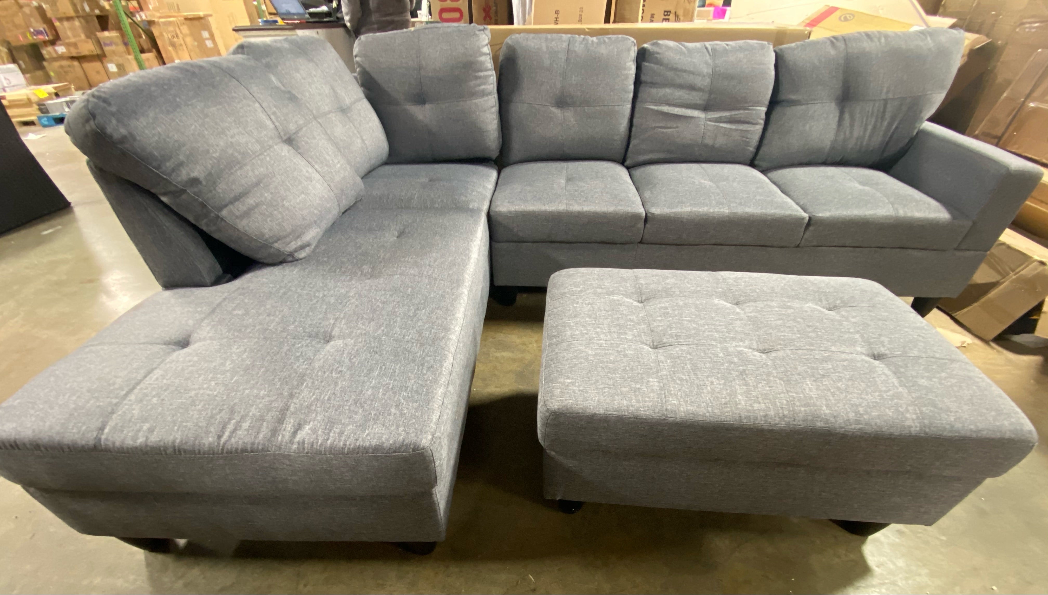 Mauzy 103.5" Wide Linen Left Hand Facing Sofa & Chaise with Ottoman