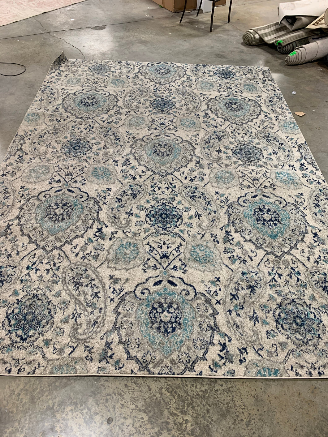 White and Marine Blue Area Rug, 9’x12’ (#19R)