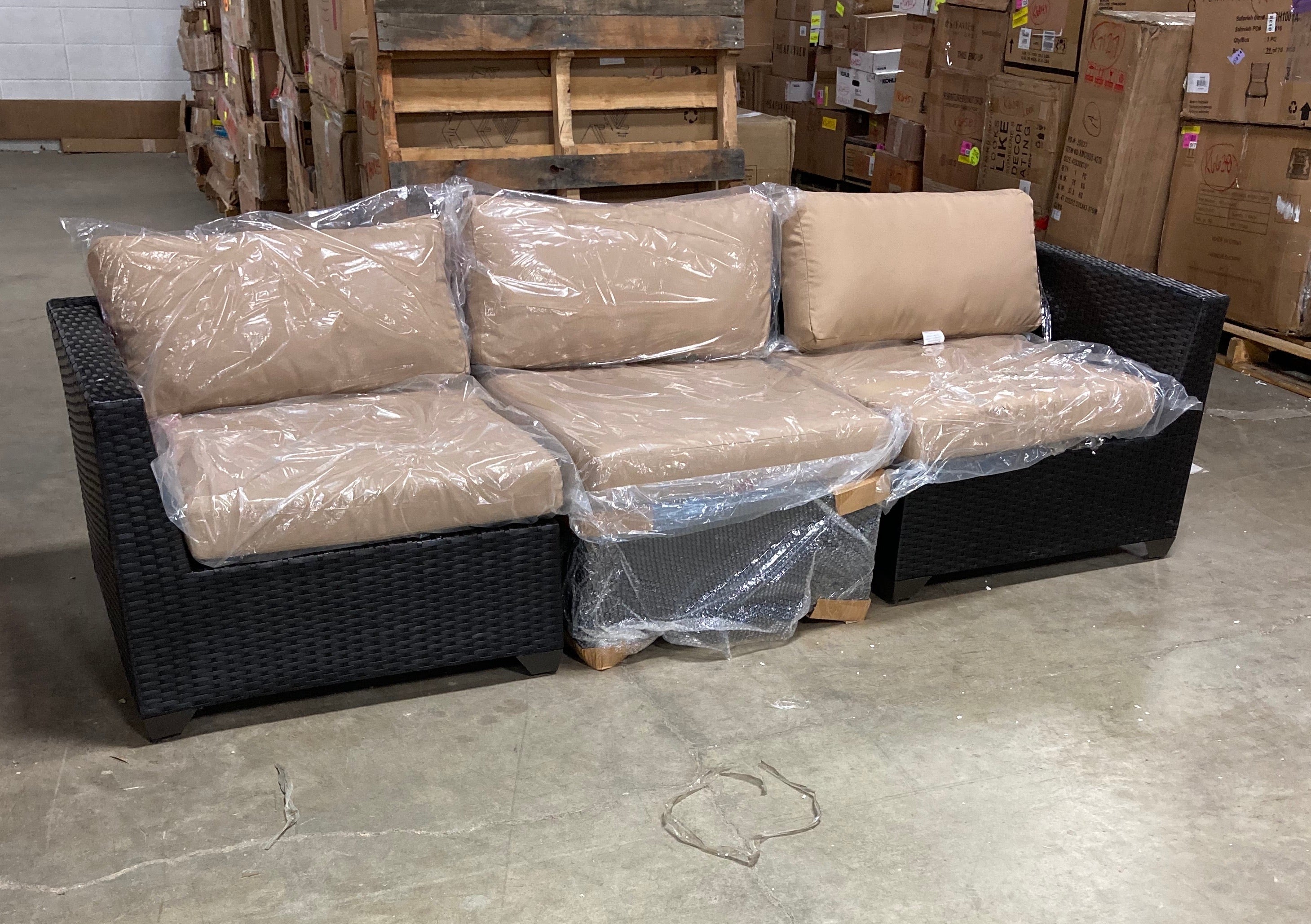 3 Piece Patio Sofa,  Mocha/Wheat **AS IS** OP005 (3 PIECES + 6 CUSHIONS)
