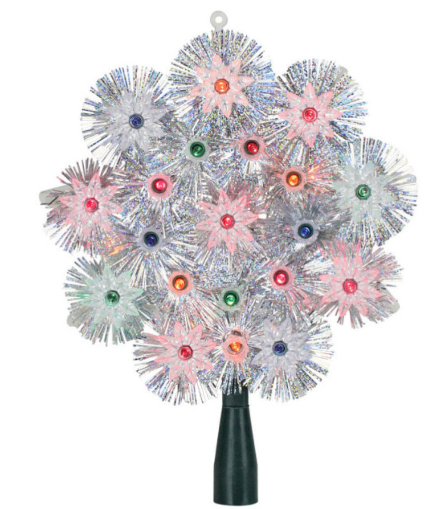8" Lighted Silver Retro Starburst Christmas Tree Topper, Multi Lights LS113