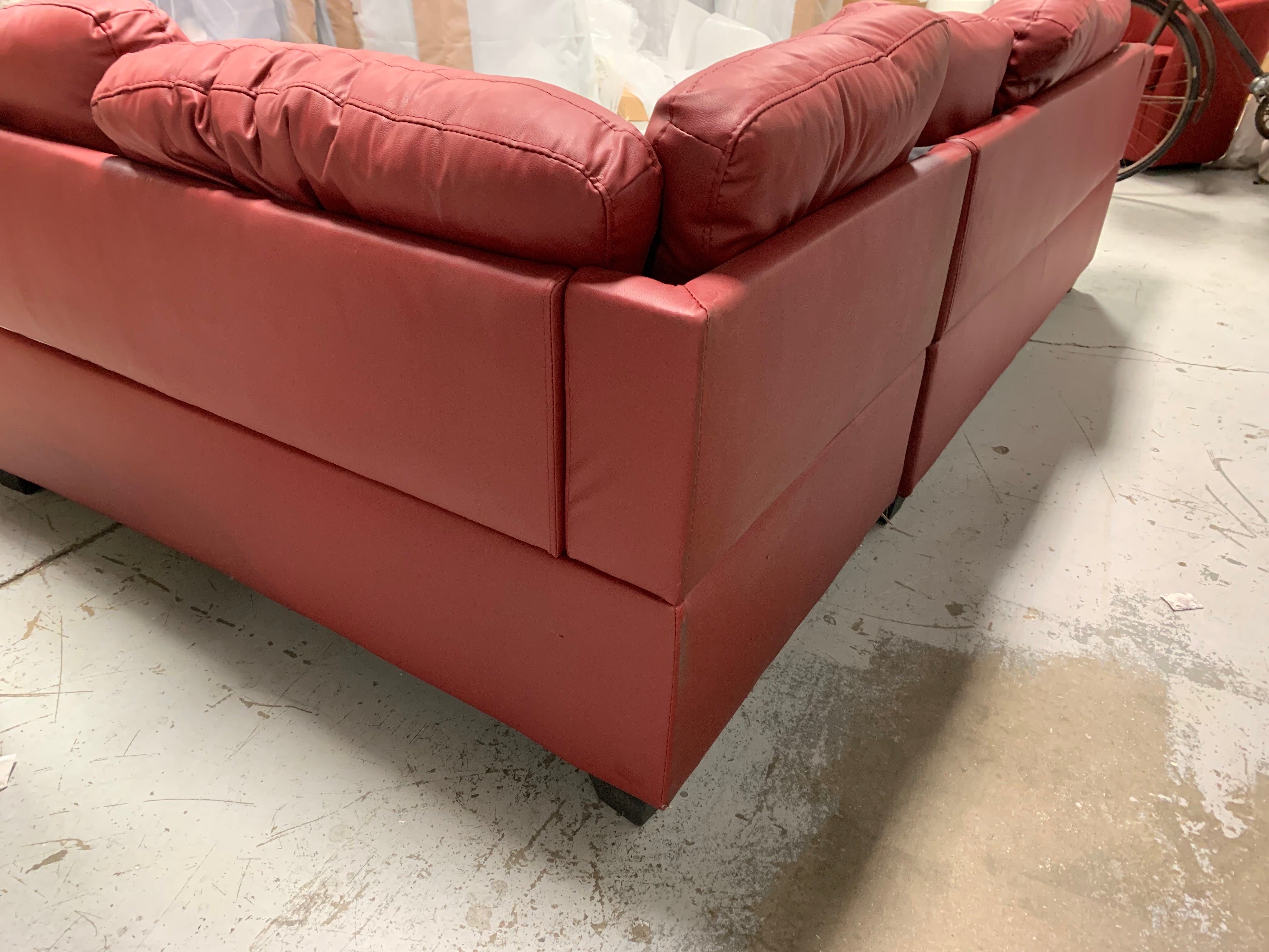 95” Red Faux Leather Sectional *As Is*