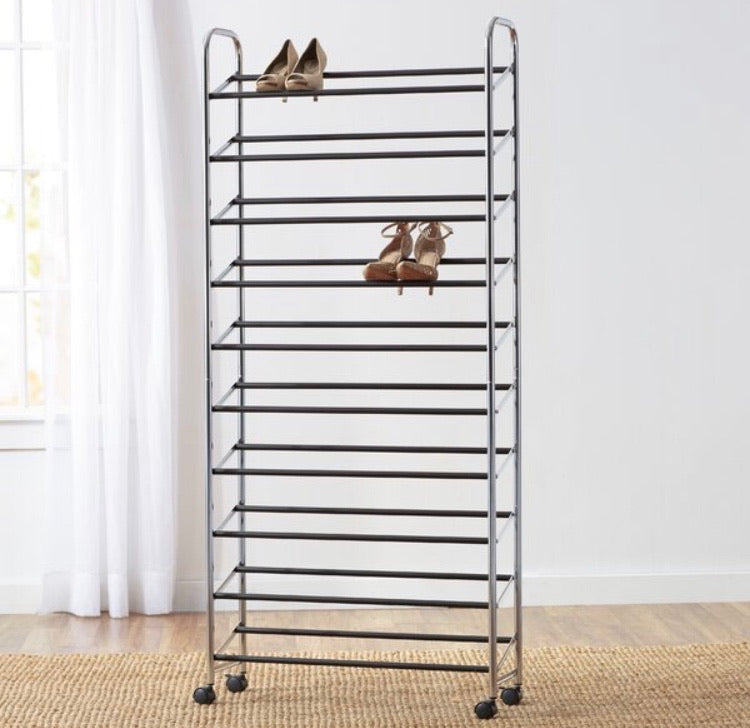 Shiny Chrome Riddleville 50 Pair Shoe Rack CG1334