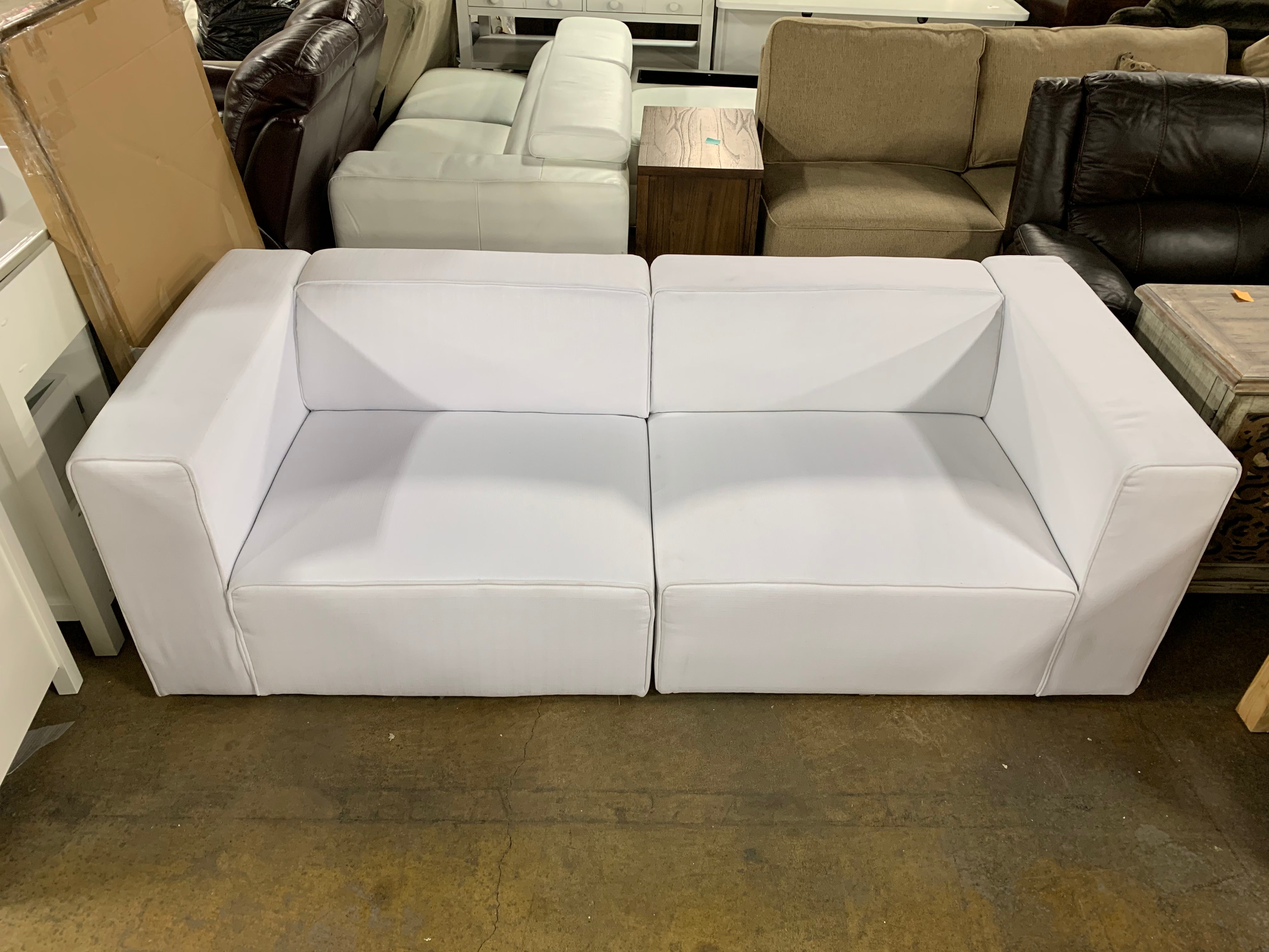 Mingle White 2 Piece Upholstered Fabric Sectional Sofa Set