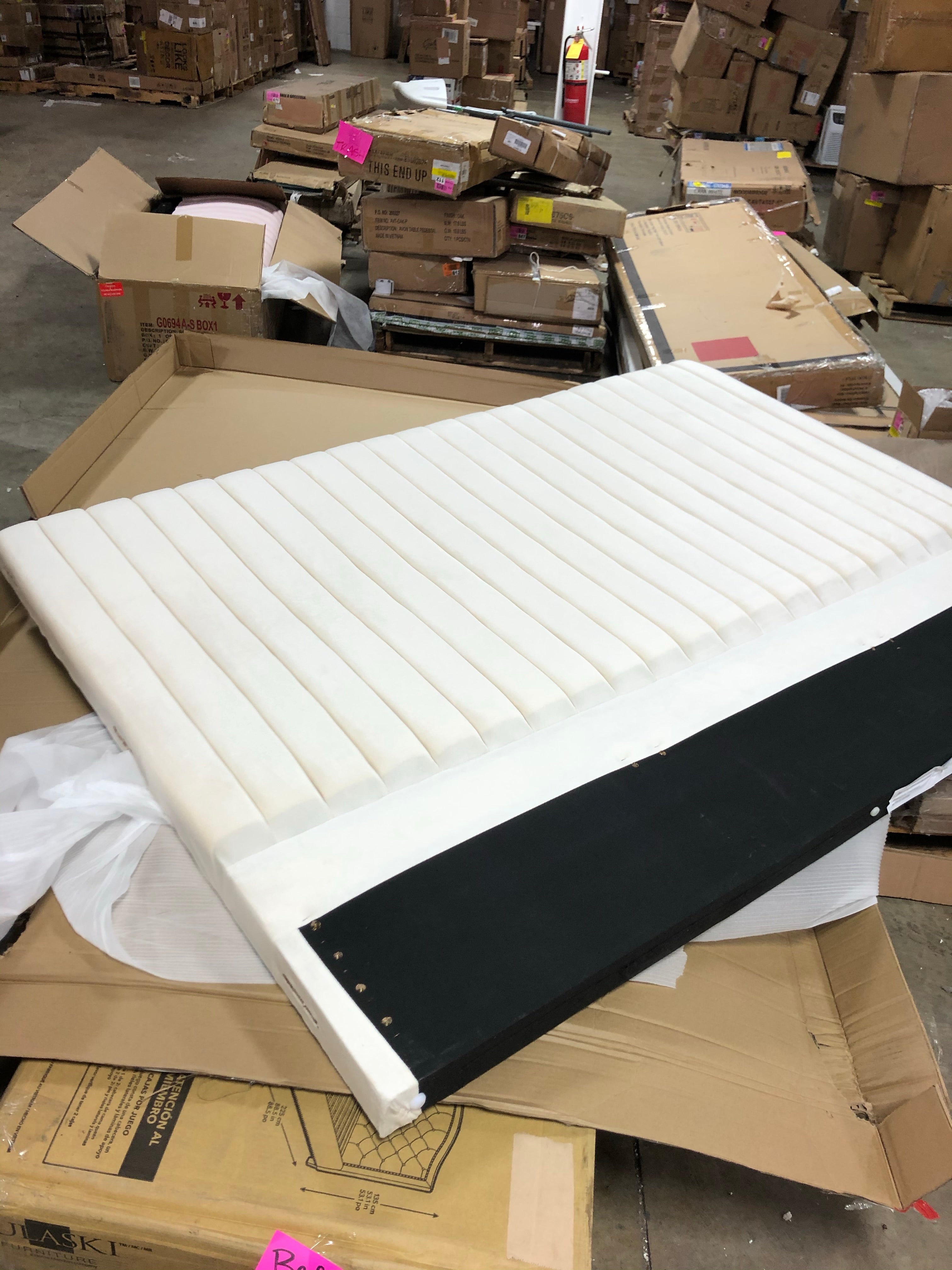 (King) Gianluca Cream Velvet Upholstered Headboard *AS IS* CG1768