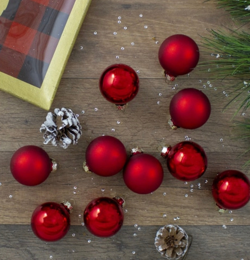 10ct Red 2-Finish Christmas Ball Ornaments 1.75" (45mm) LS118