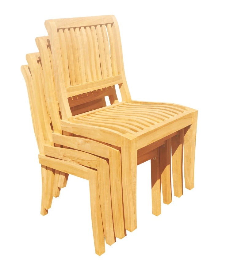 (Set of 4) Masten Stacking  Armless Teak Patio Dining Chairs CG1882