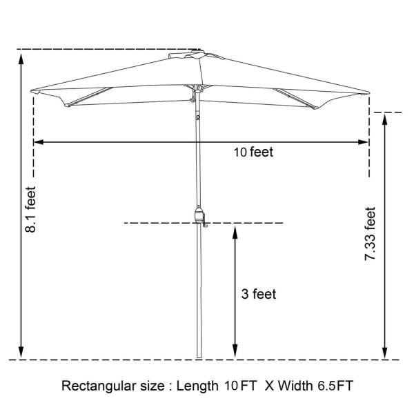 10' x 6.5' Aluminum Rectangular LED Patio Umbrella, Red (#K5852)