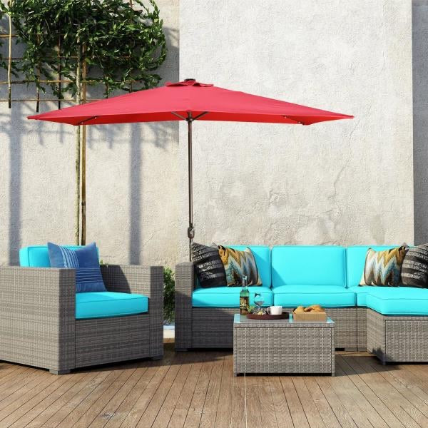 10' x 6.5' Aluminum Rectangular LED Patio Umbrella, Red (#K5852)