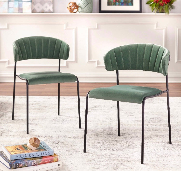 (Set of 2) Green Velvet and Metal Dining Chairs CG454