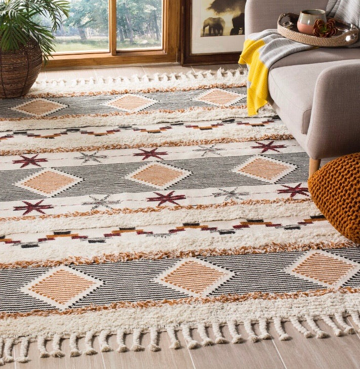 7' Square Aten Hand-Knotted Wool/Cotton Ivory Rug CG320