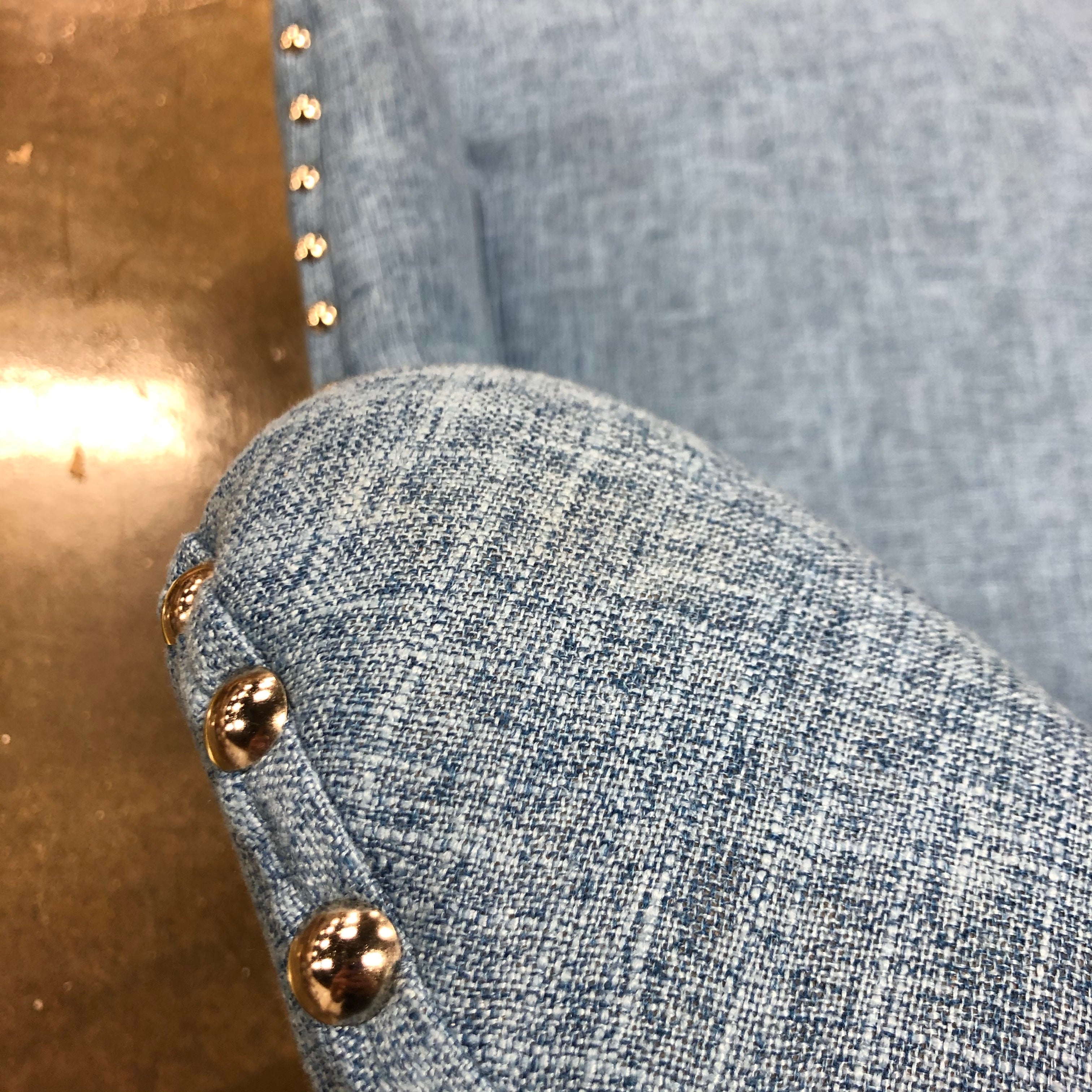 Blue Button Tufted Accent Chair with Nailhead