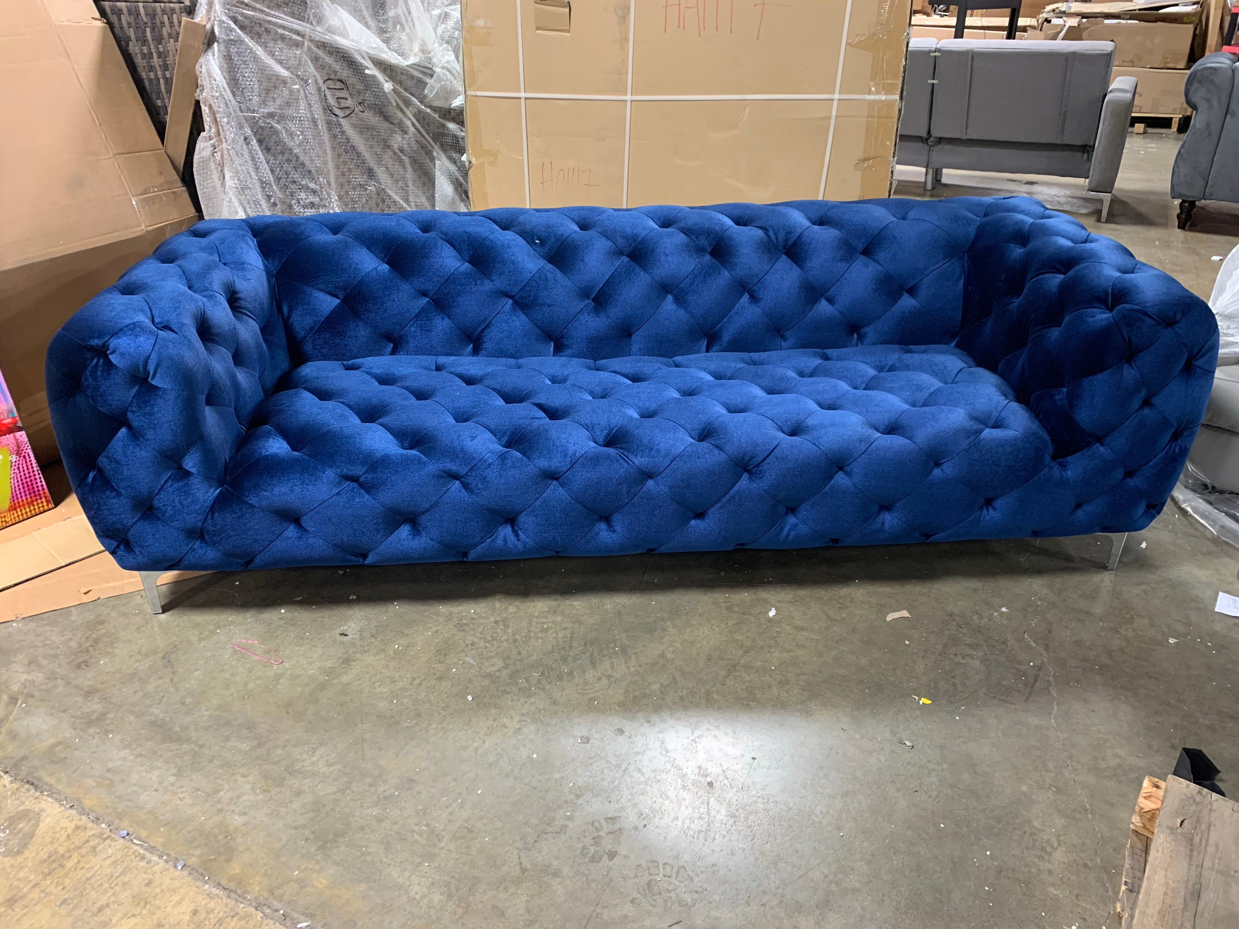 86” Blue Velvet Sofa