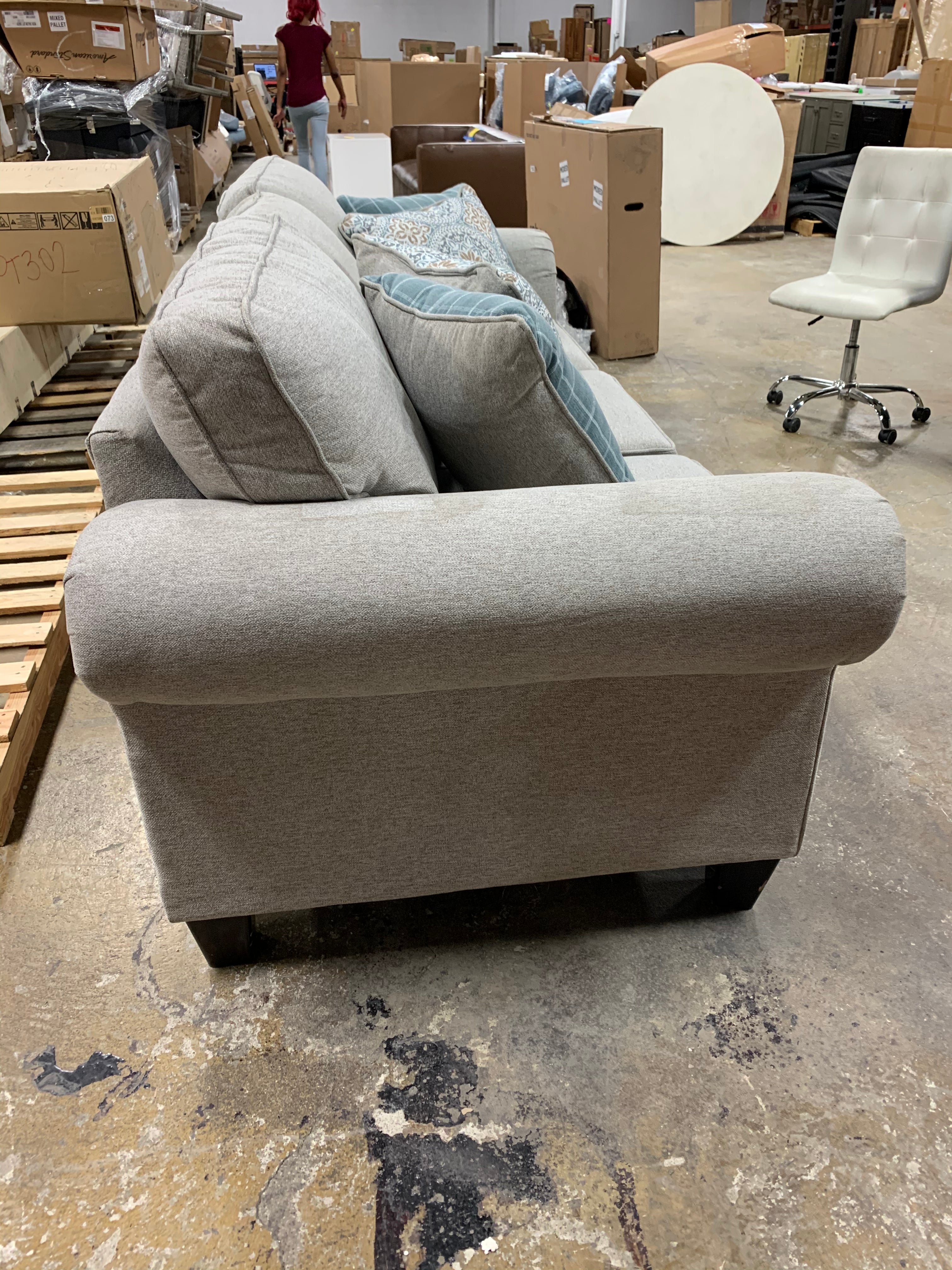 Bates Nickel Rolled Arm Stationary Sofa