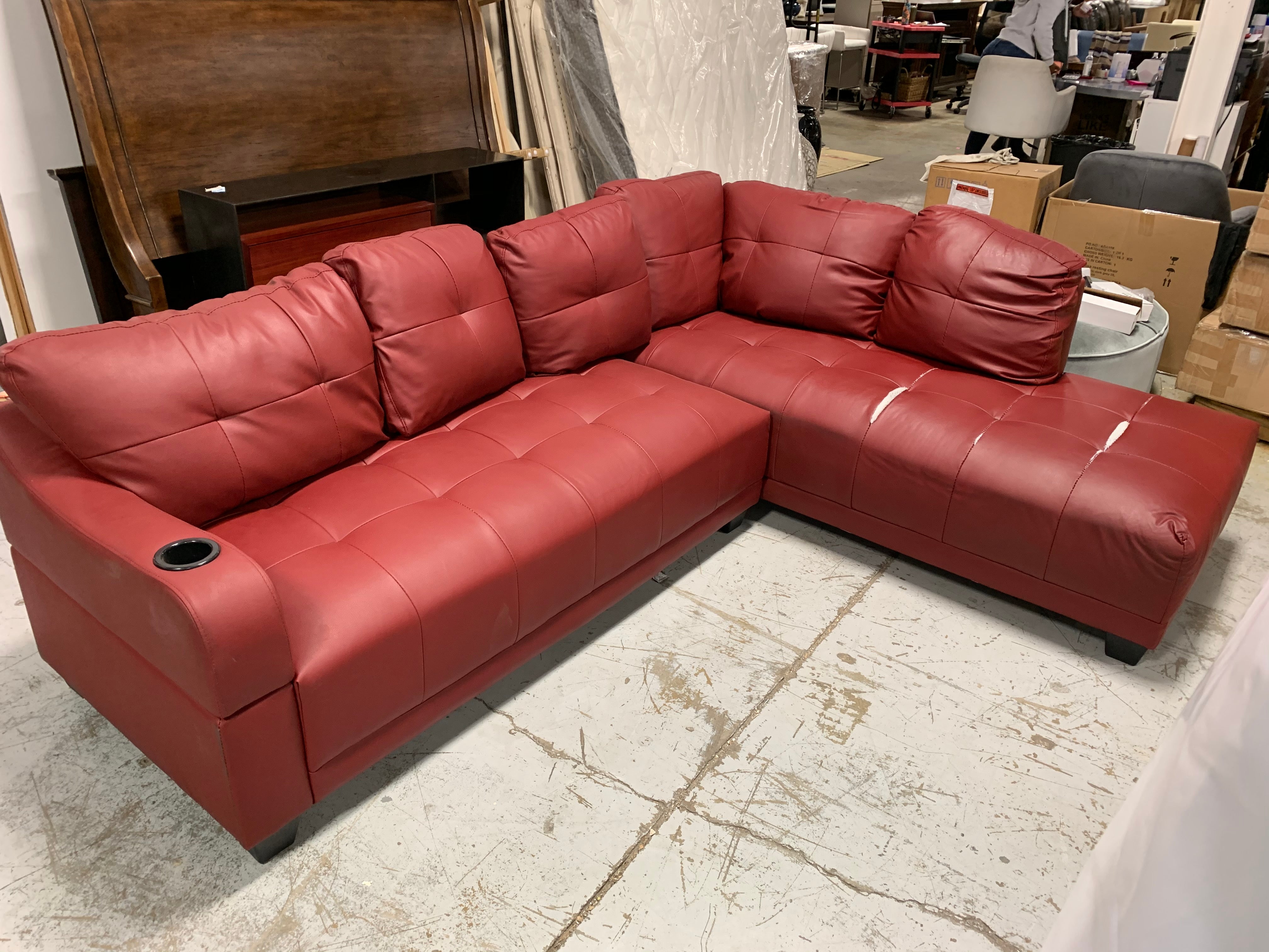 95” Red Faux Leather Sectional *As Is*