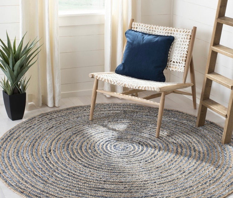 6' Round Cape Cod Denim and Jute Rug CG317