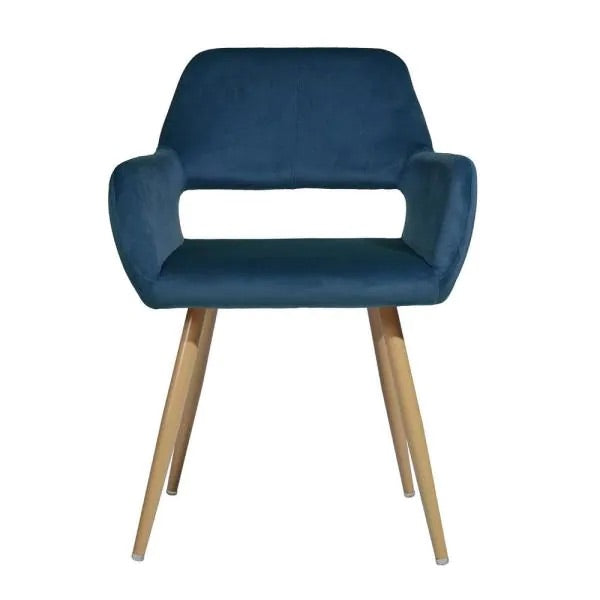 Blue Upholstered Velvet Hollow Design Armrest Side Chair PT921