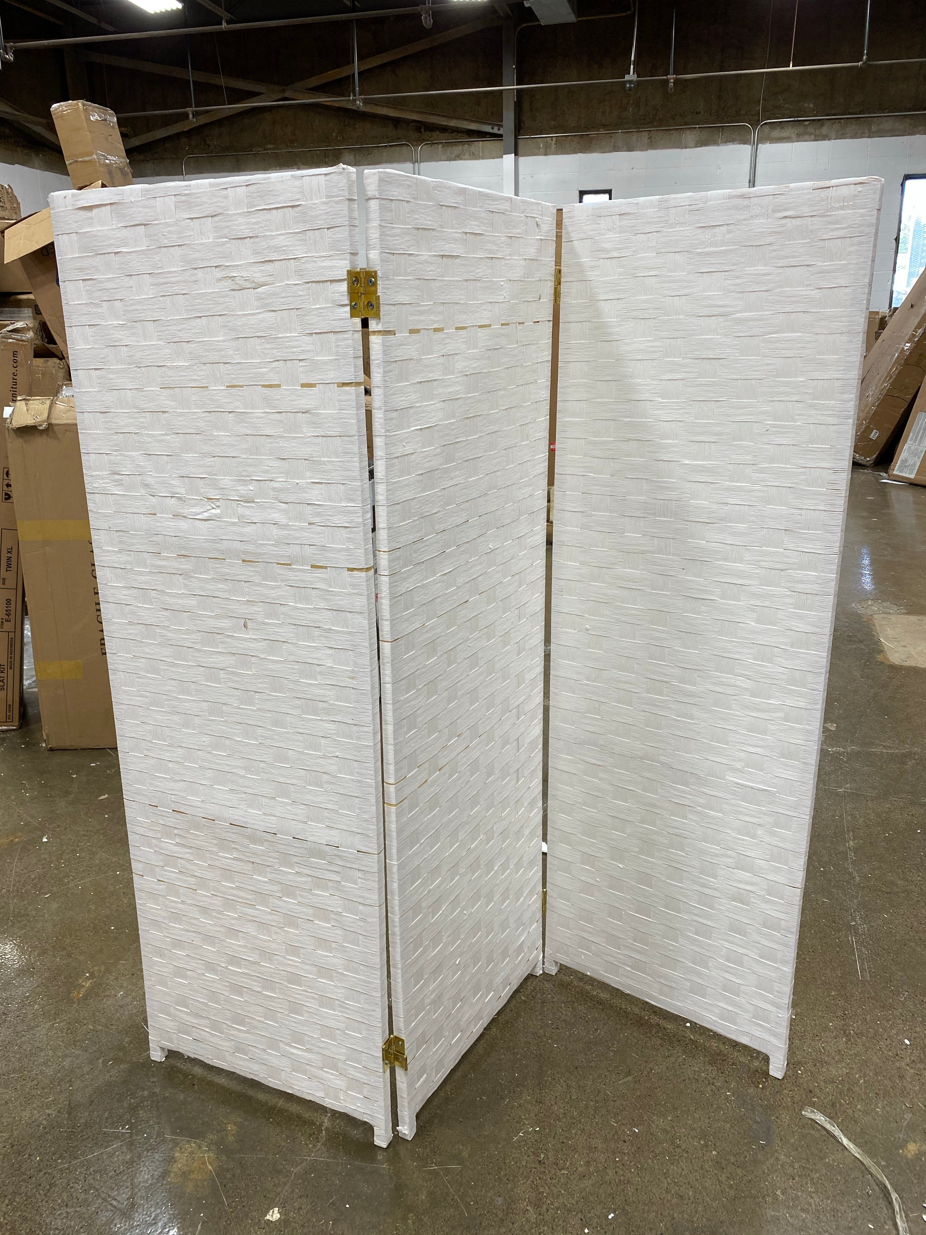 4' Tall White Woven Fiber 3-Panel Room Divider  #SA1231