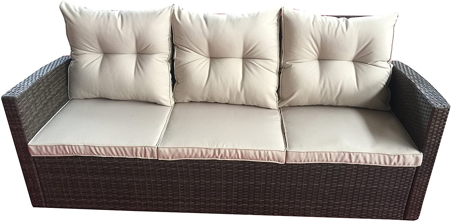 Beige 2 Piece Rattan Sofa Seating Group with Cushions K8070