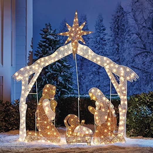 White/Gold Nativity Scene Lighted Display LX5575