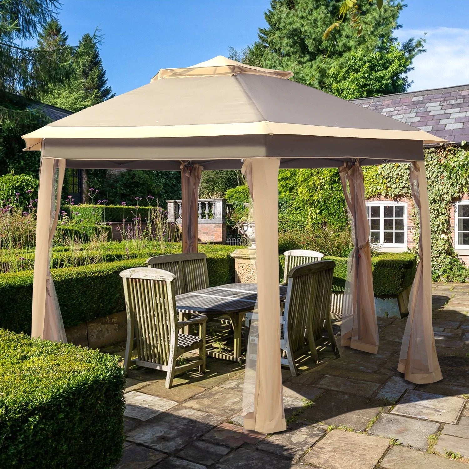 12’ x 10’ Hexagon Outdoor Pop-Up Gazebo with Mosquito Netting