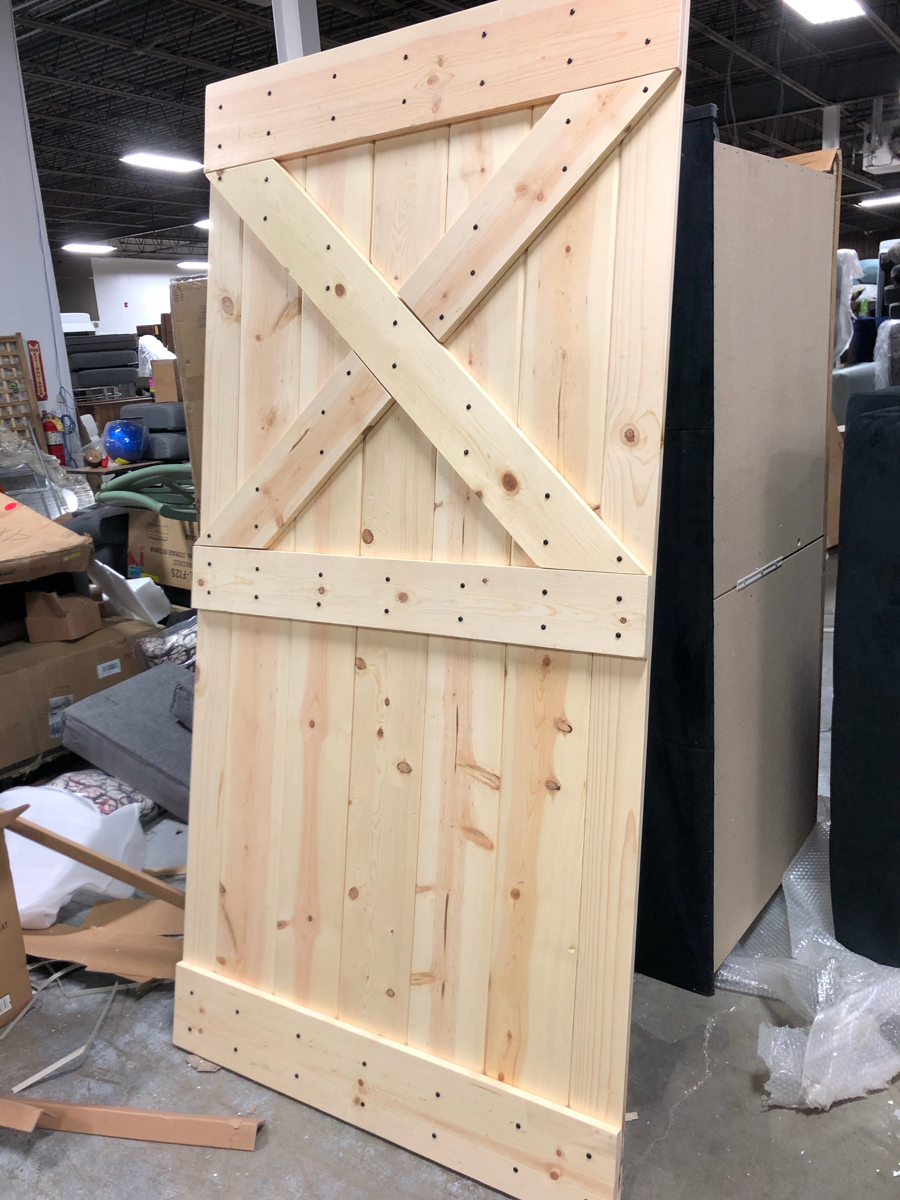 42 in. x 84 in. 12 Panel Unfinished Wood Sliding Single Barn Door