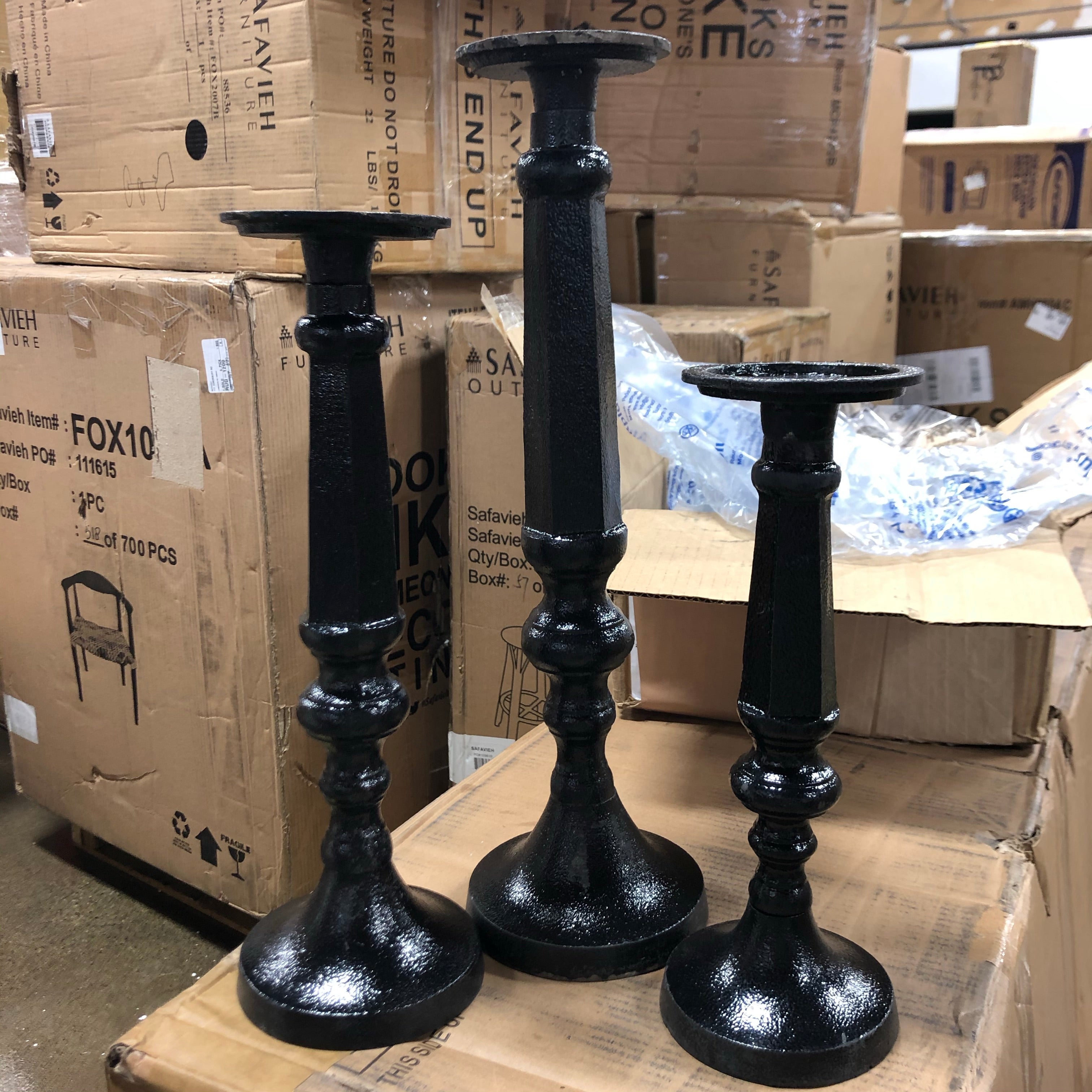 (Set of 3) Black Traditional Tapered 3 Piece Metal Candlestick Set CG1472