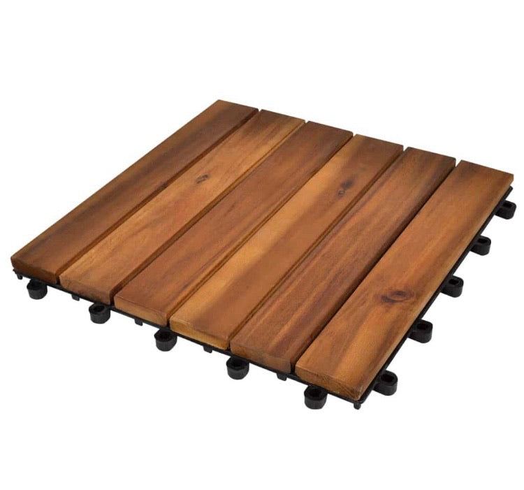 (Set of 10) Fiske 11.8"x11.8" Acacia Wood Deck Tiles CG757