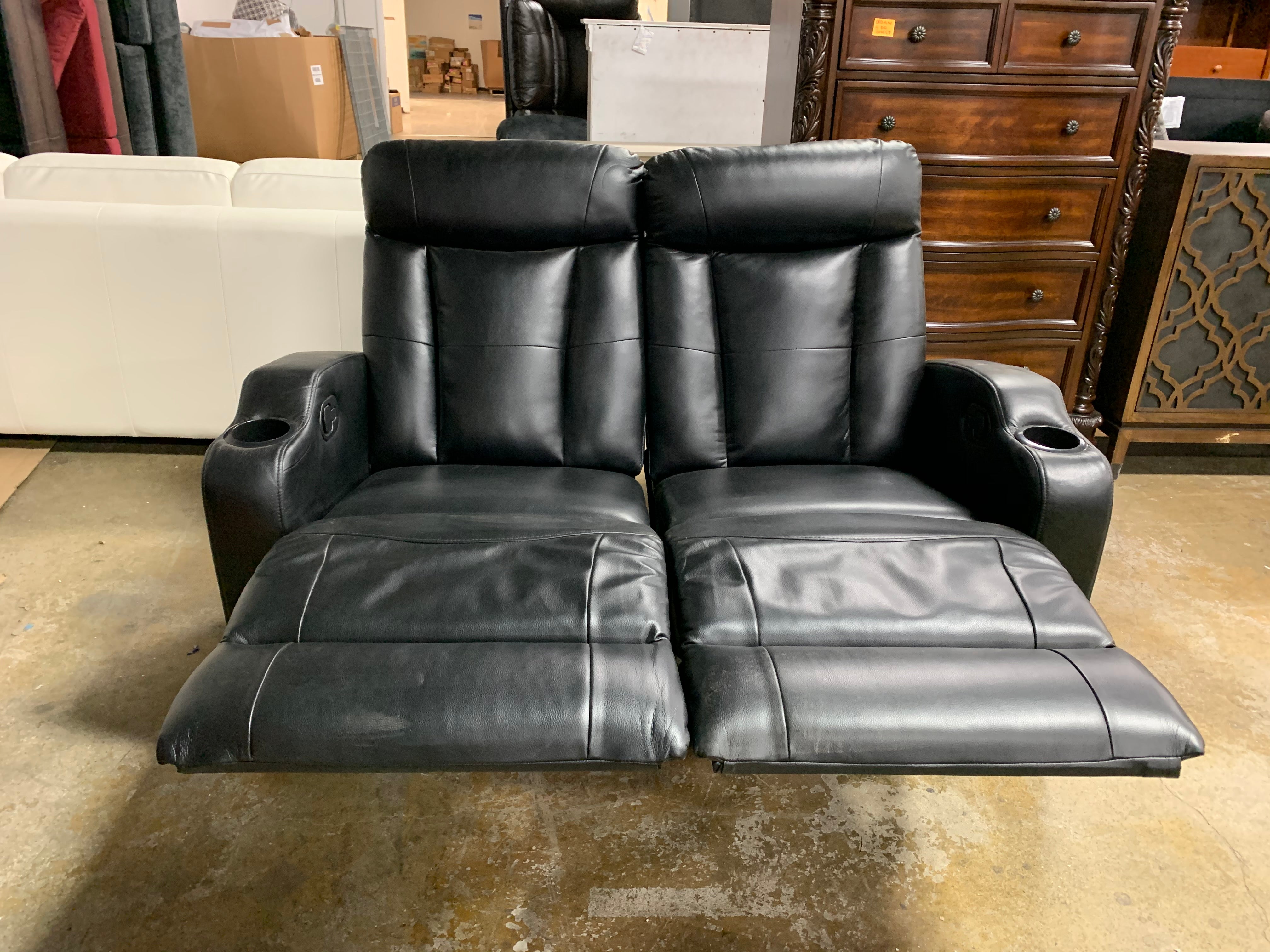 Black Leather Manual Reclining Loveseat