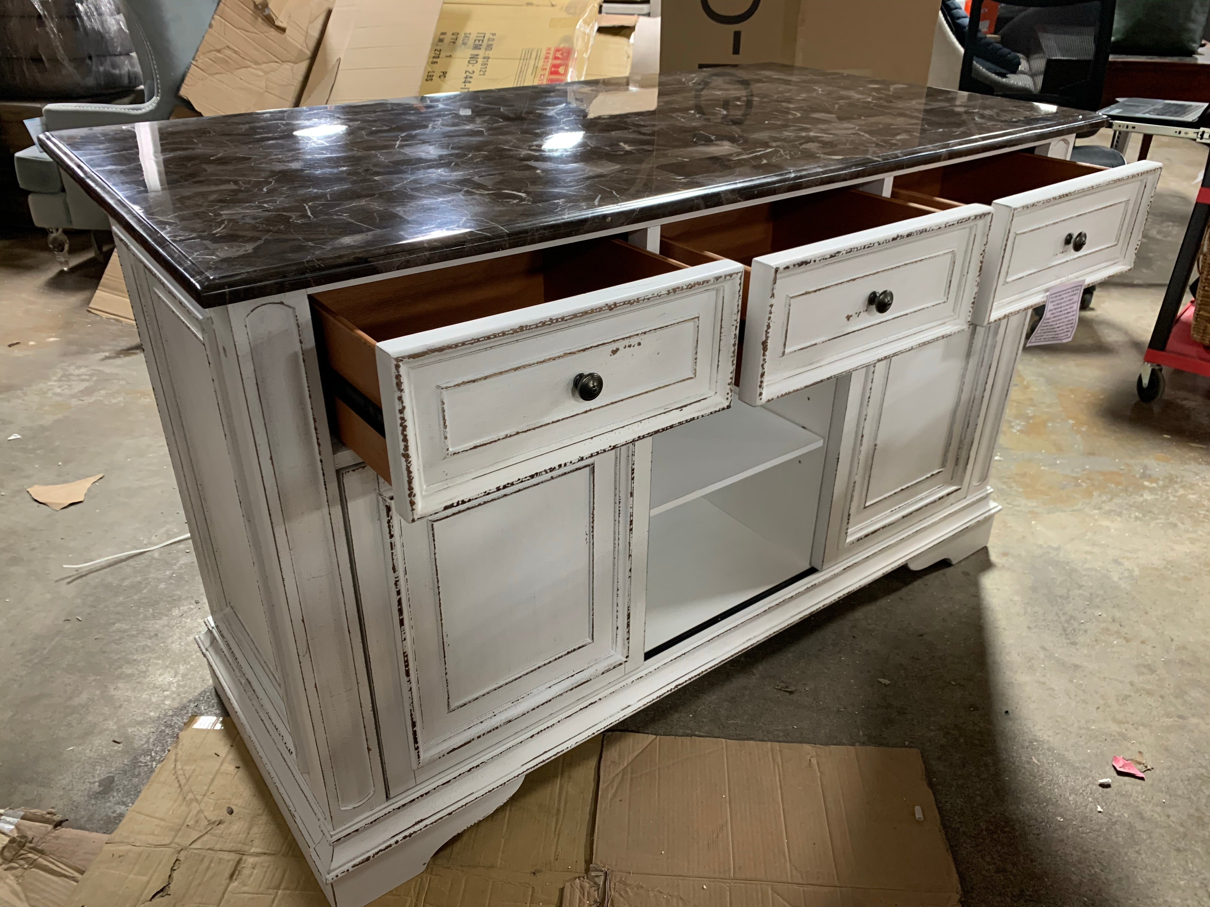 Magnolia Manor Antique White Kitchen Island with Granite Top
