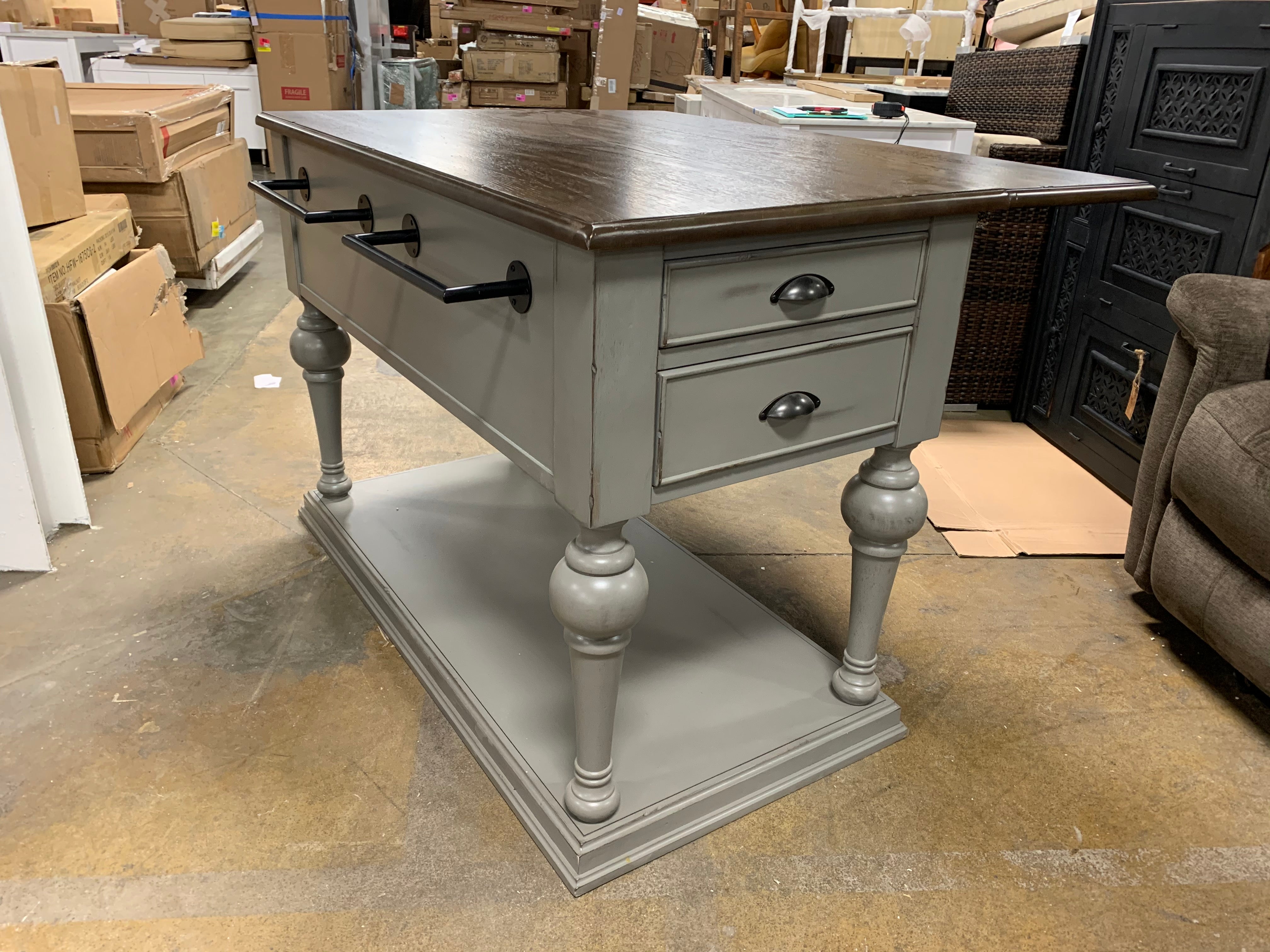 Drop Leaf Kitchen Island in Gray
