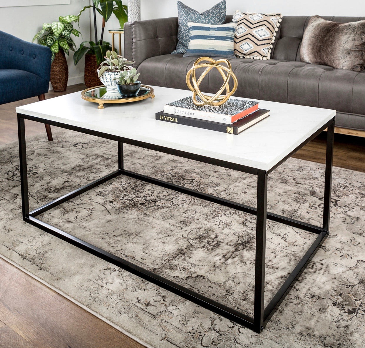 42" White Marble Coffee Table #LX8912