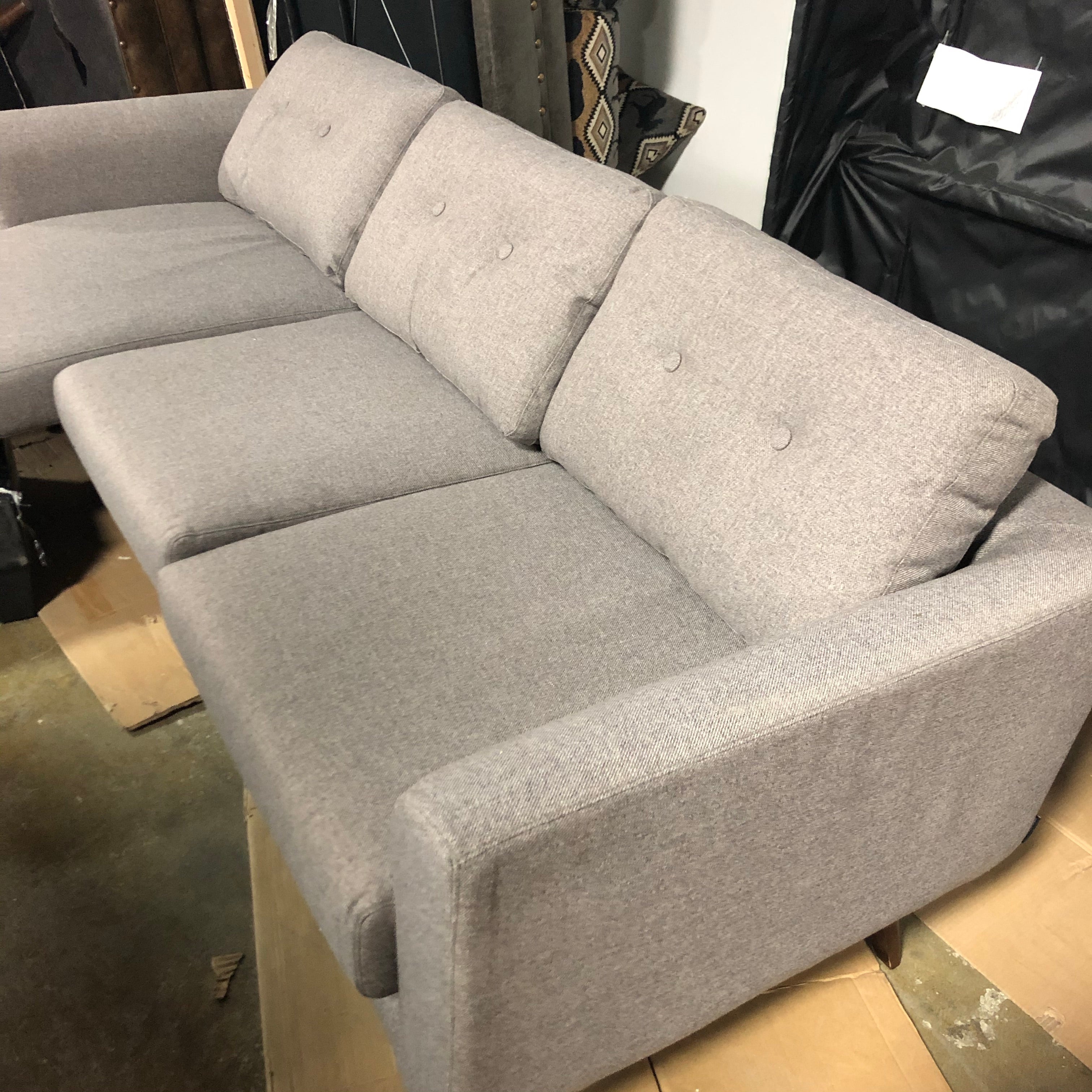 85" Reversible Gray Mid-century Modern Sofa and Chaise *AS IS*