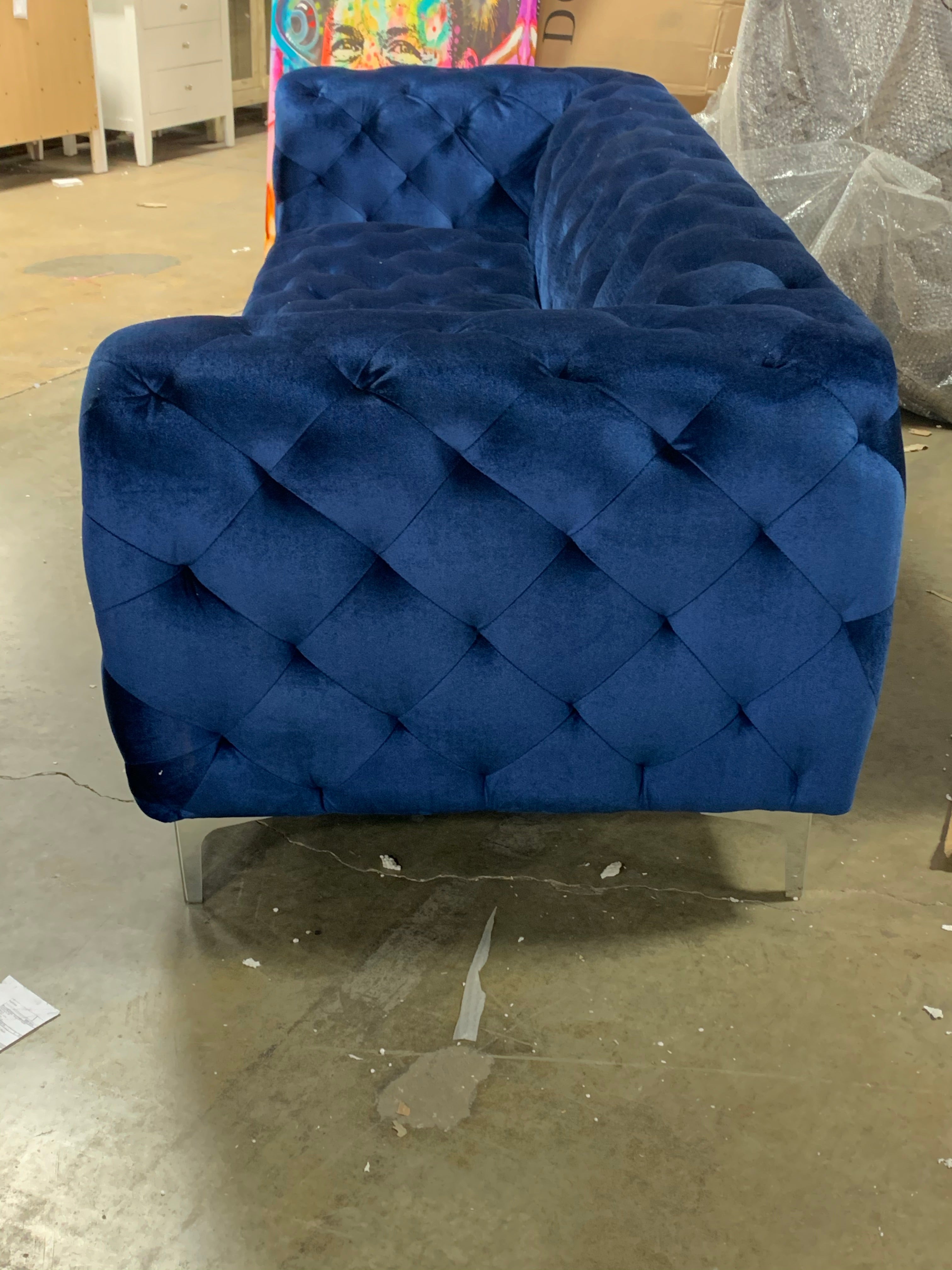 86” Blue Velvet Sofa