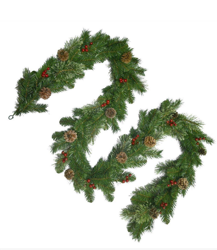 9 ft. Unlit Cashmere Artificial Garland with Pinecones and Red Berries LX5490