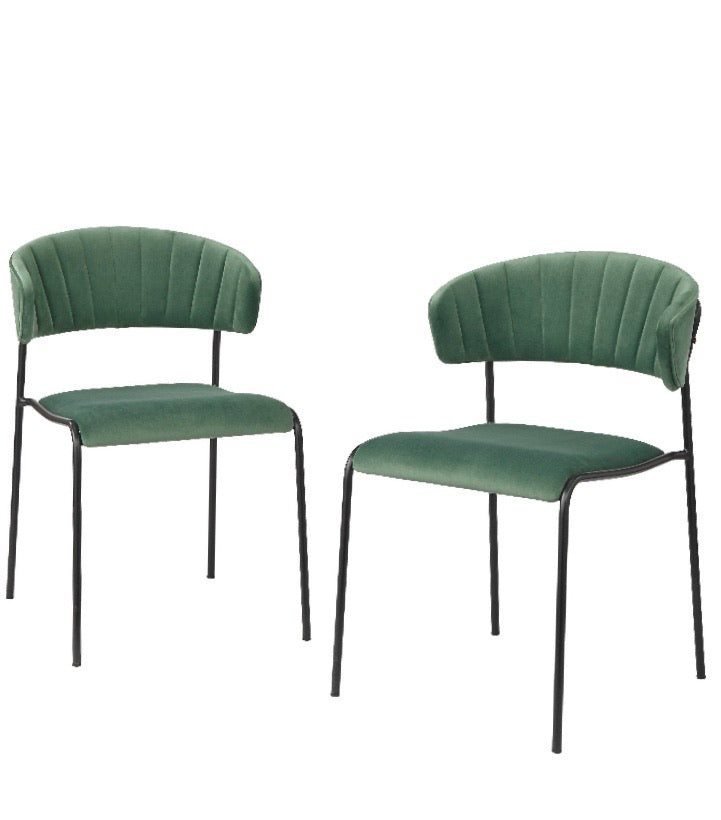 (Set of 2) Green Velvet and Metal Dining Chairs CG454
