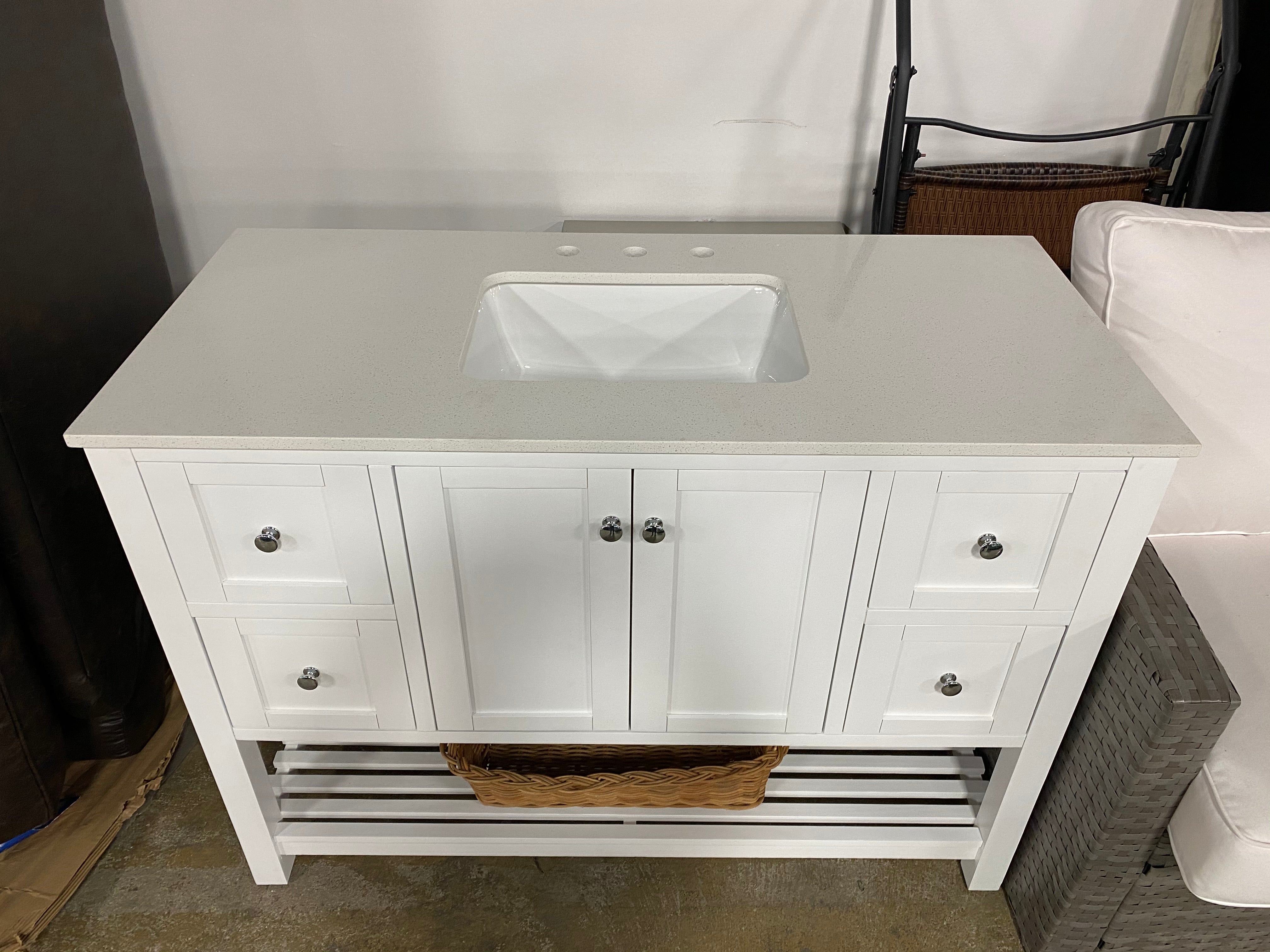 White 48" Single Sink Bathroom Vanity with Granite Top