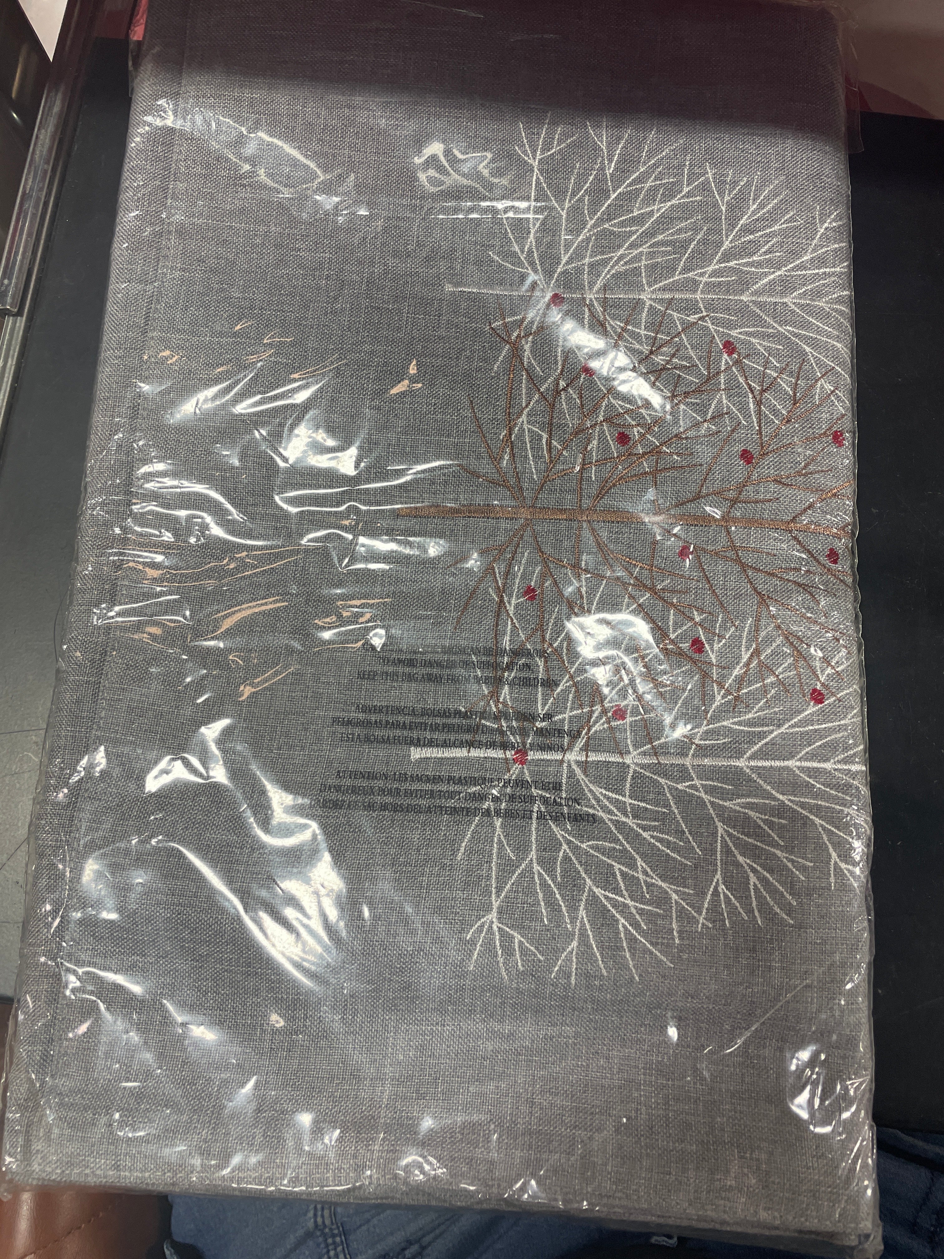 15 in. x 90 in. Festive Trees Embroidered Christmas Table Runner, Gray LC828