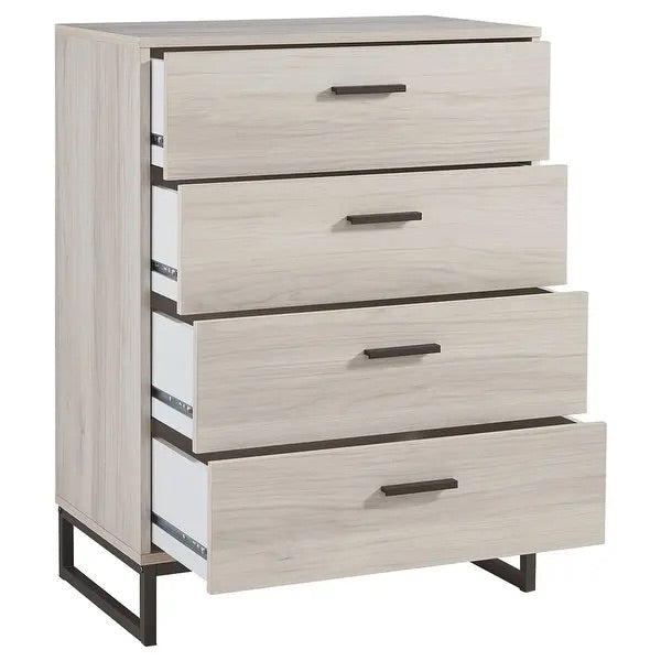 (AS IS) 4 Drawer Wooden Chest with Metal Legs, Antique White and Gray