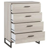 (AS IS) 4 Drawer Wooden Chest with Metal Legs, Antique White and Gray