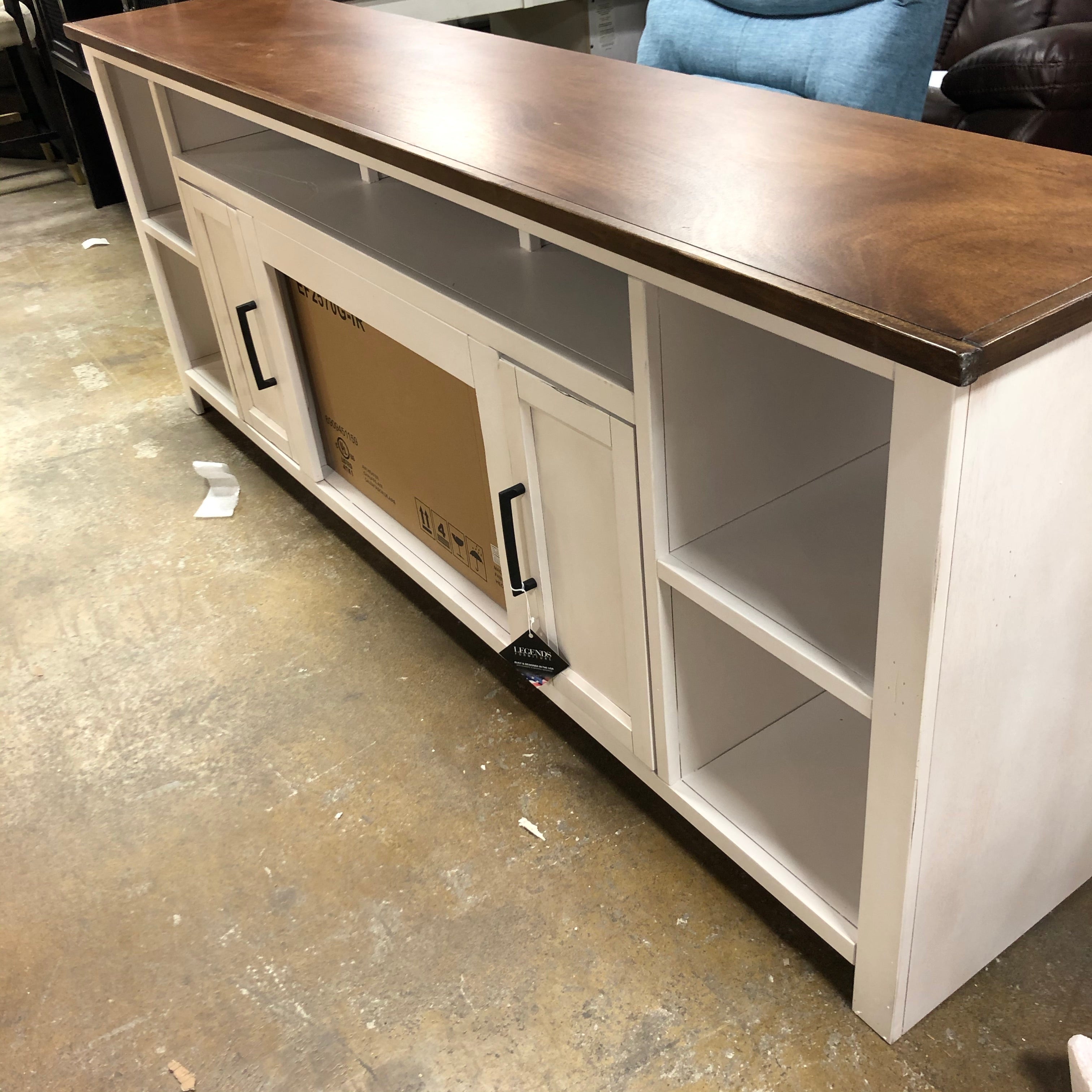 86-inch White Rustic Media TV Stand w/ Electric Fireplace
