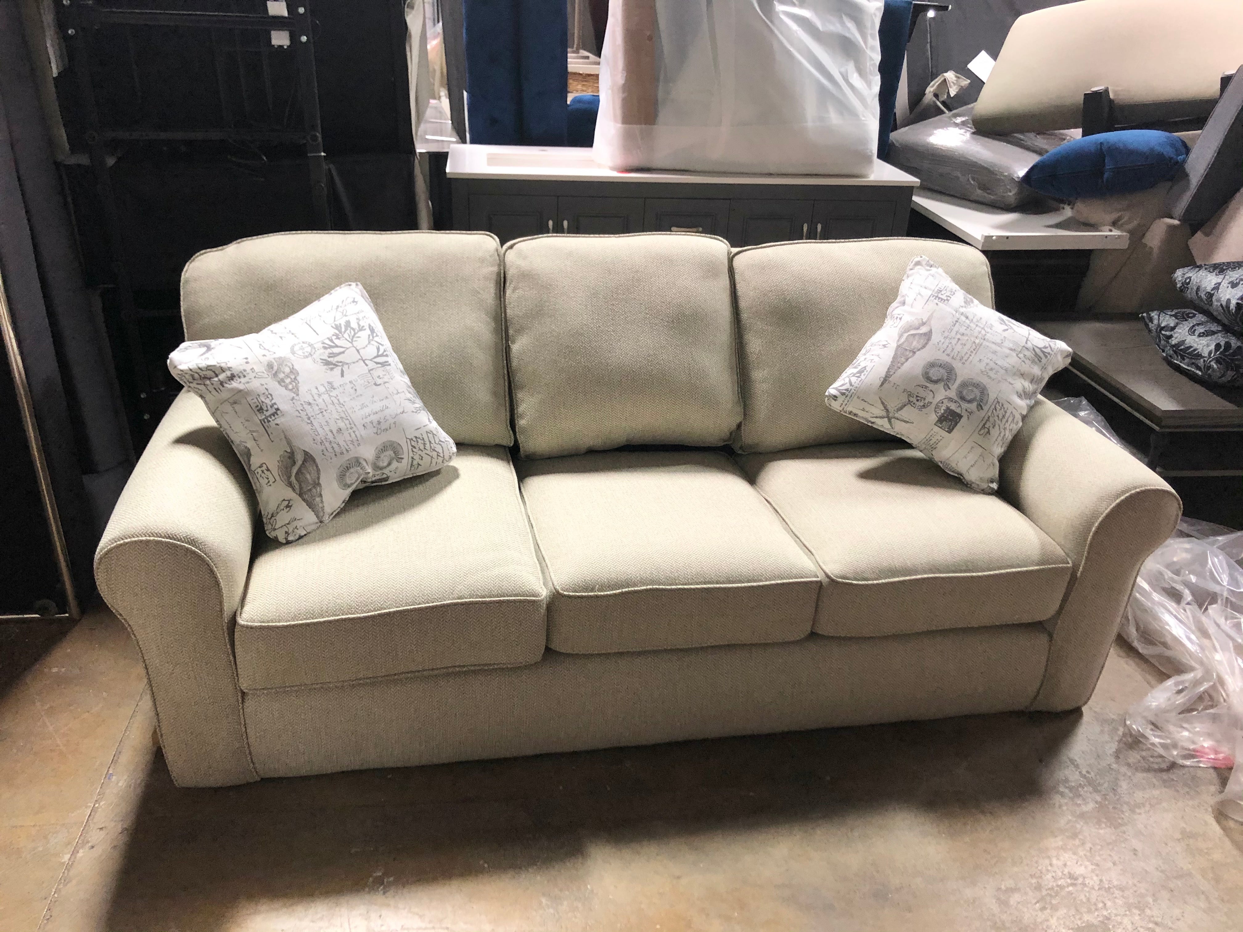 79" Beige Round Arm Sofa