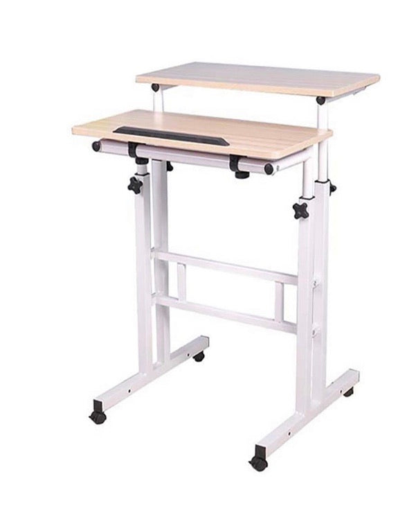 2-Tier Adjustable Sit and Stand Rolling Desk CG679