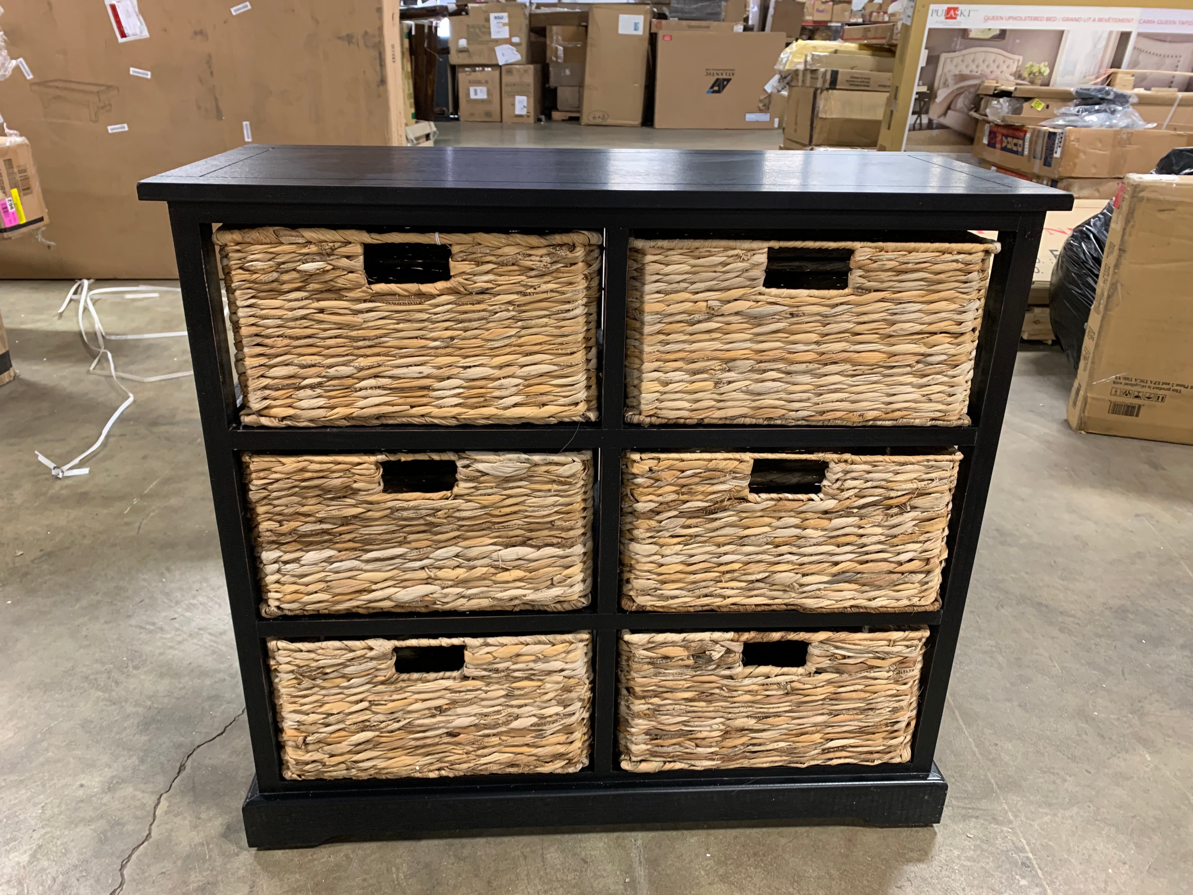 Keenan 6-Wicker-Basket Storage Chest in Black