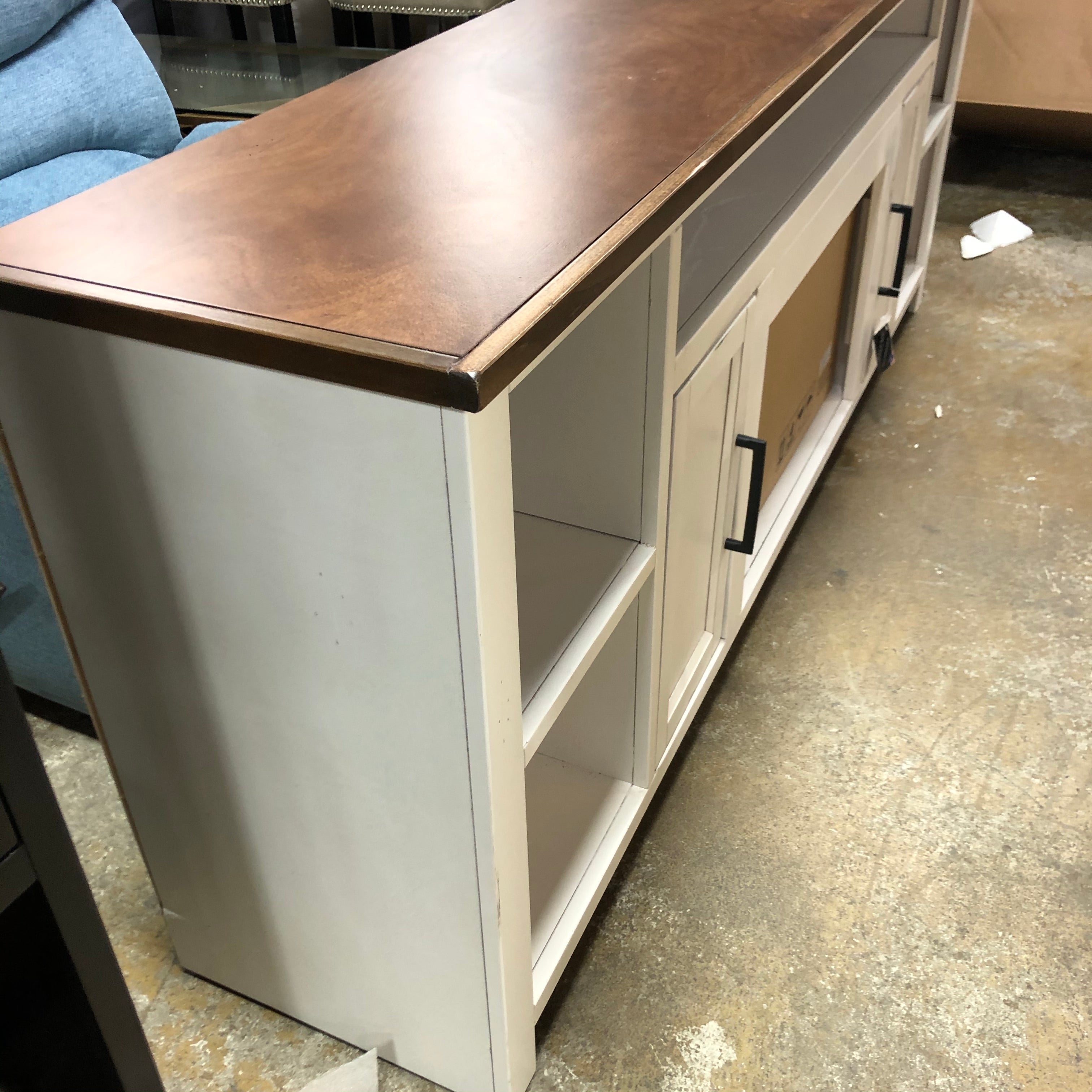 86-inch White Rustic Media TV Stand w/ Electric Fireplace