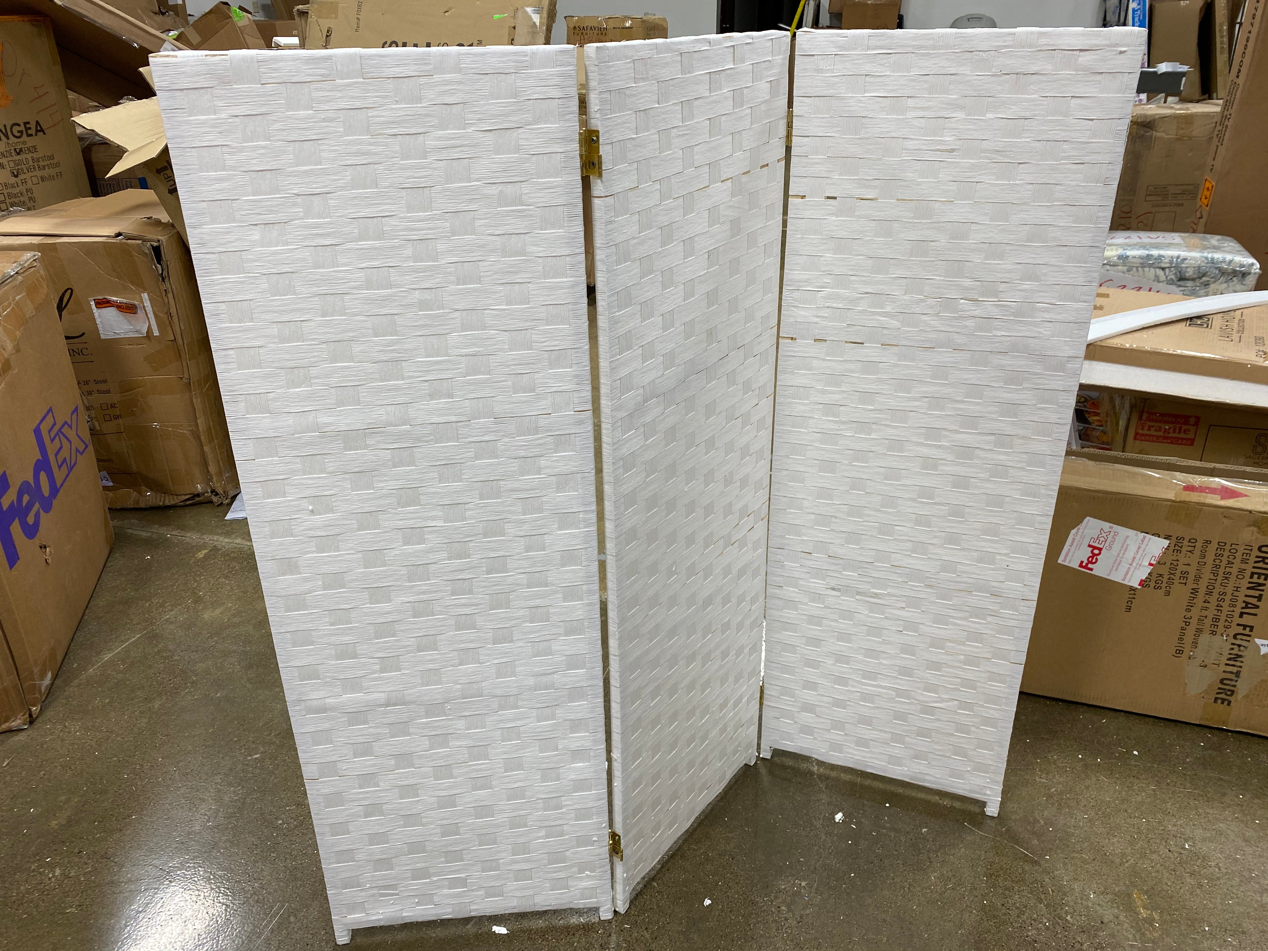 4' Tall White Woven Fiber 3-Panel Room Divider  #SA1231