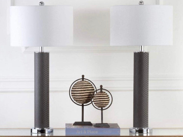 (Set of 2) Ollie Grey Faux Snakeskin 31.5-inch Table Lamp CG246