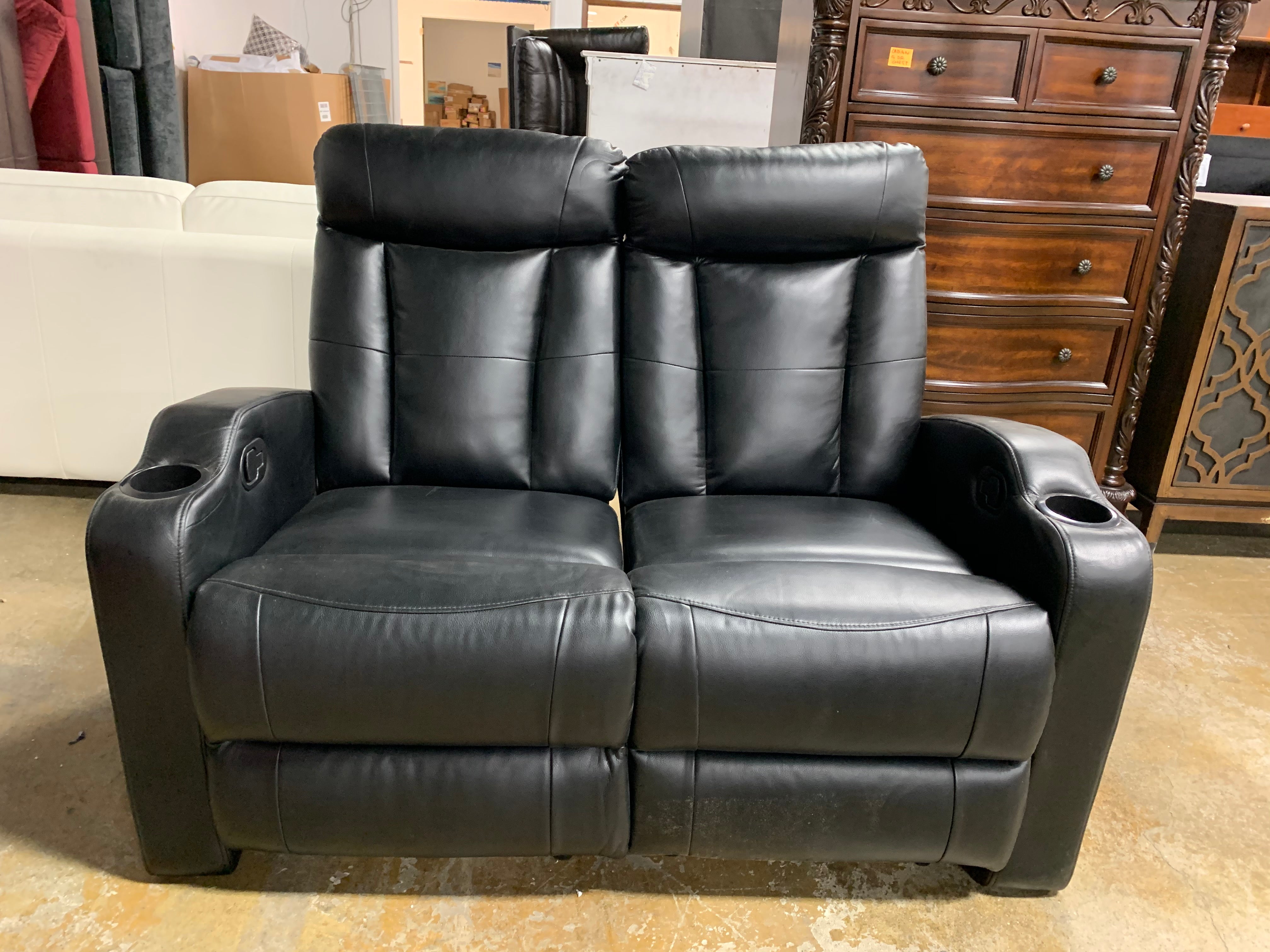 Black Leather Manual Reclining Loveseat
