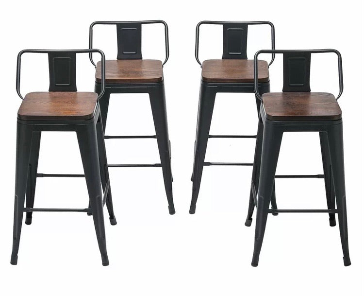 (Set of 4) 26" Black Tauber Swivel Solid Wood Counter Stools CG1744
